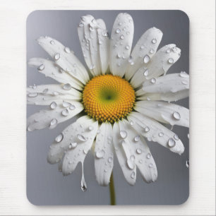 Alfombrilla De Ratón Daisy blanco con gotas de lluvia