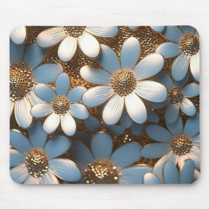 Alfombrilla De Ratón Daisy blanco y dorado en 3D