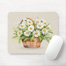 Alfombrilla De Ratón Daisy Bouquet De Acuarela En Cesta