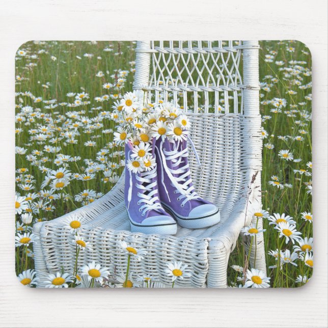 Alfombrilla De Ratón Daisy Bouquet en zapatillas moradas (Frente)