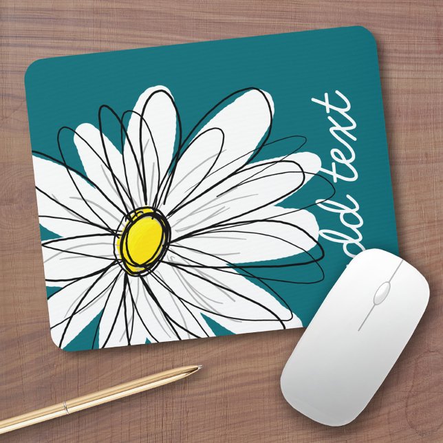 Alfombrilla De Ratón Daisy de moda con azul y amarillo (Personalized mousepad - Add Custom Text)