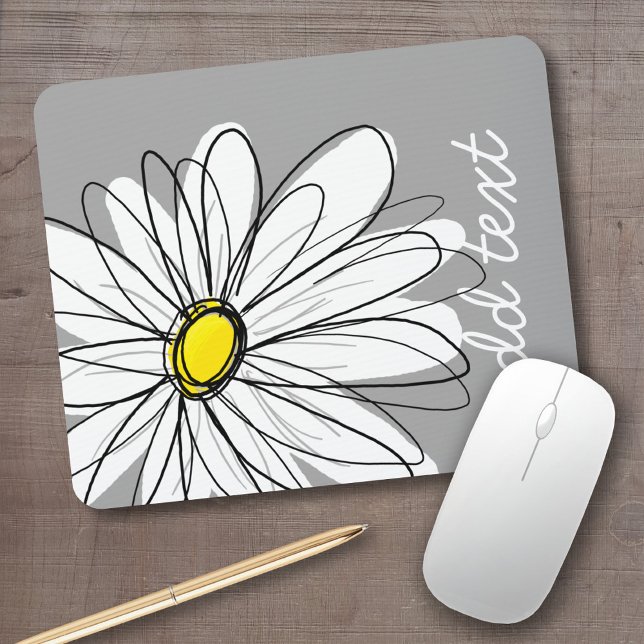 Alfombrilla De Ratón Daisy de moda con gris y amarillo (Personalized mousepad - add your custom text)