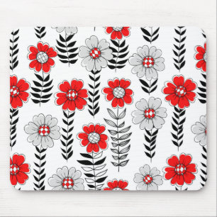 Alfombrilla De Ratón Daisy doodles en rojo y negro