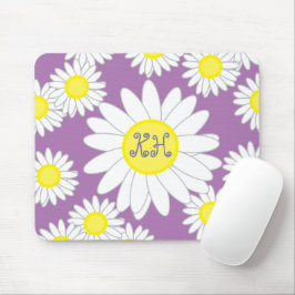 Alfombrilla De Ratón Daisy Monograma morado blanco y amarillo