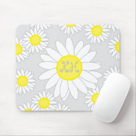 Alfombrilla De Ratón Daisy Monograma Plata Gris blanco y amarillo