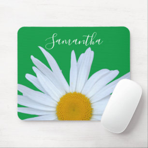 Alfombrilla De Ratón Daisy Photo Kelly Green Elegant White Script