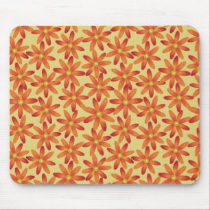 Alfombrilla De Ratón Dalia floral retro sunburst en amarillo cálido