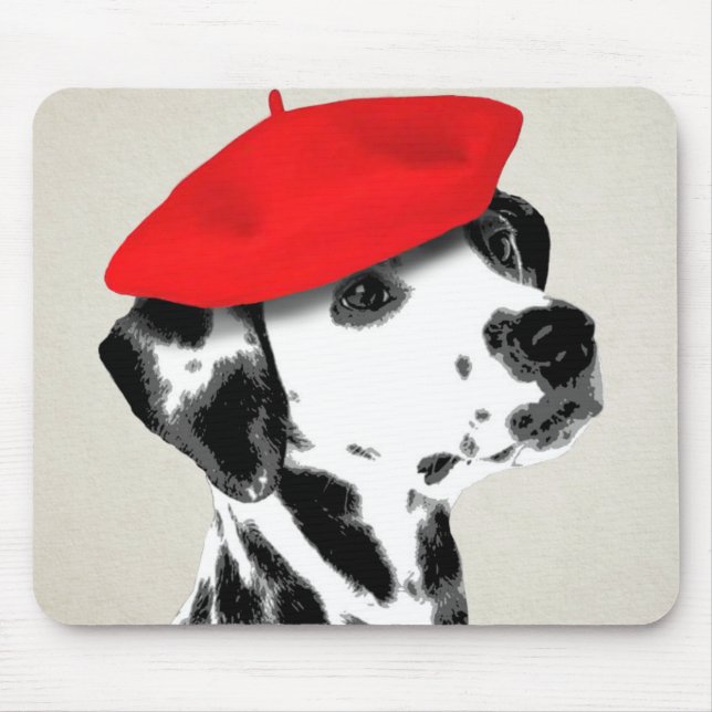 Alfombrilla De Ratón Dalmatiano con Beret Rojo (Frente)