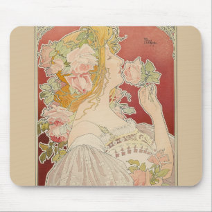 Alfombrilla De Ratón Dama Art Nouveau Belle Époque Rosas Livemont