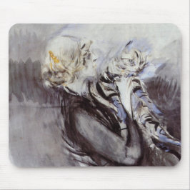 Alfombrilla De Ratón Dama con gato gris (por Giovanni Boldini)