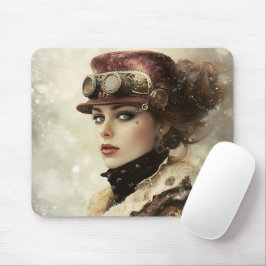 Alfombrilla De Ratón Dama de Steampunk en invierno