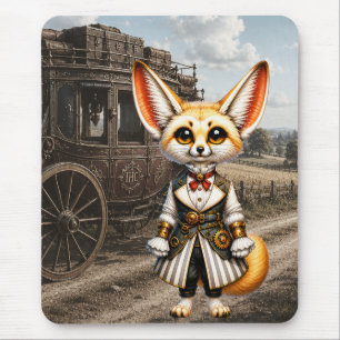 Alfombrilla De Ratón Dama steampunk con zorro fenec y diligencia