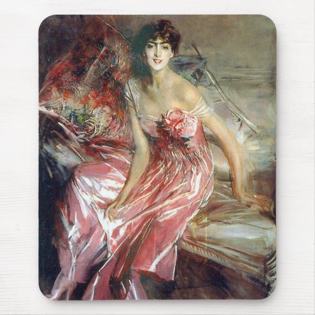 Alfombrilla De Ratón Dama vestida de rosa (por Giovanni Boldini) (Frente)