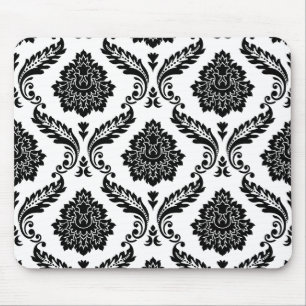 Alfombrilla De Ratón Damascado Rococó Gran Patrón Negro sobre Blanco