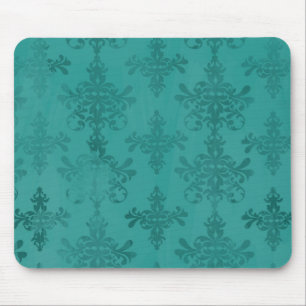 Alfombrilla De Ratón damasco afligido verde azul oscuro