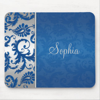 Alfombrilla De Ratón Damasco azul y de plata Mousepad