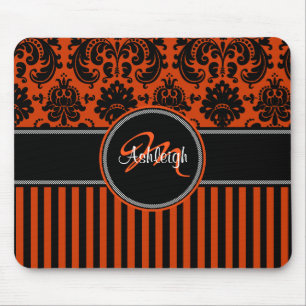 Alfombrilla De Ratón Damasco blanco negro anaranjado Mousepad de la