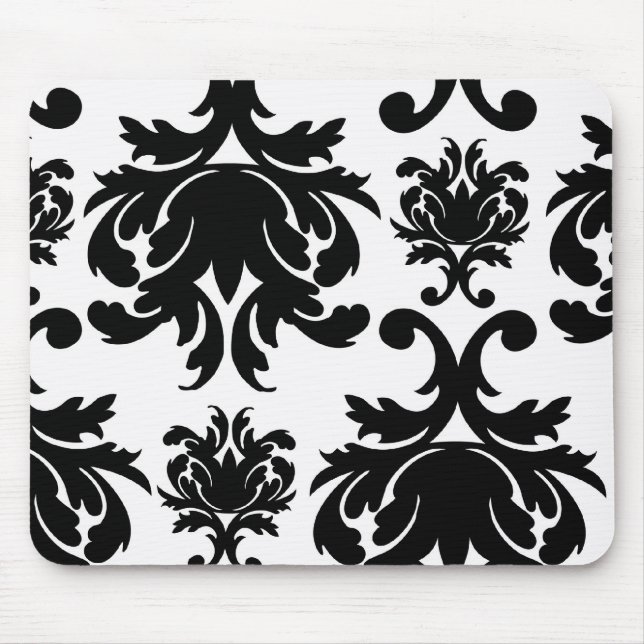 Alfombrilla De Ratón damasco blanco negro ornamental (Frente)