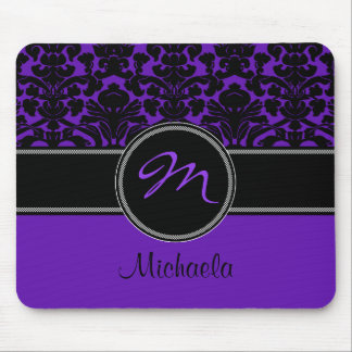 Alfombrilla De Ratón Damasco blanco negro púrpura Mousepad del