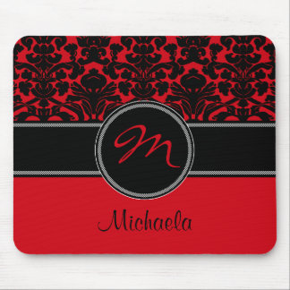 Alfombrilla De Ratón Damasco blanco negro rojo Mousepad del monograma