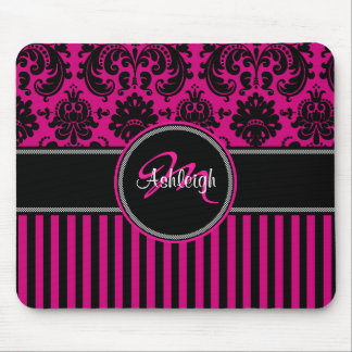 Alfombrilla De Ratón Damasco blanco negro rosado Mousepad de la raya