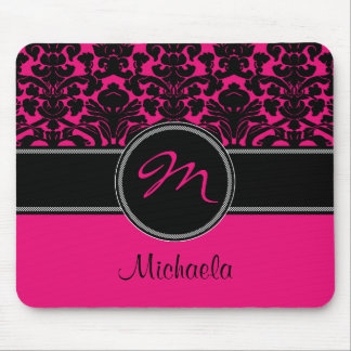 Alfombrilla De Ratón Damasco blanco negro rosado Mousepad del monograma