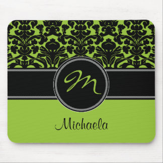Alfombrilla De Ratón Damasco blanco negro verde Mousepad del monograma