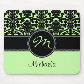 Alfombrilla De Ratón Damasco blanco negro verde Mousepad del monograma