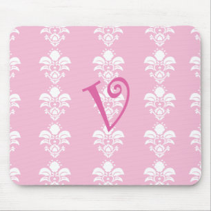 Alfombrilla De Ratón Damasco blanco rosa claro "v " de Mousepad