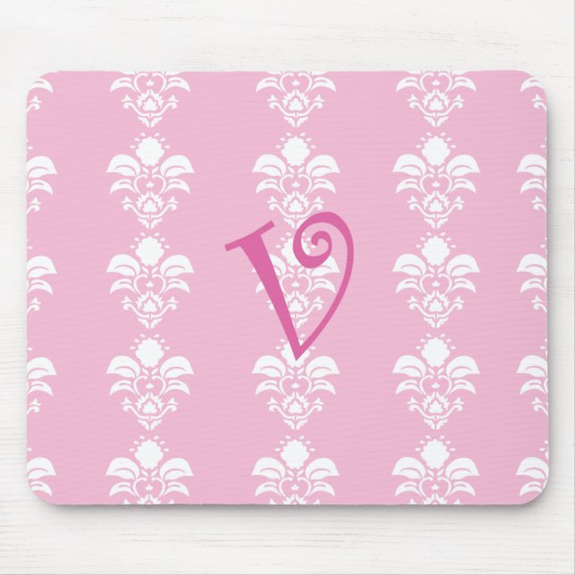 Alfombrilla De Ratón Damasco blanco rosa claro "v " de Mousepad (Frente)