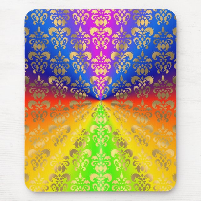 Alfombrilla De Ratón Damasco de arco iris dorado (Frente)