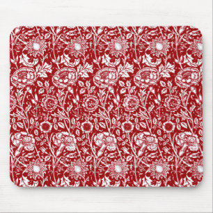 Alfombrilla De Ratón Damasco de claveles de Art Nouveau, rojo y blanco