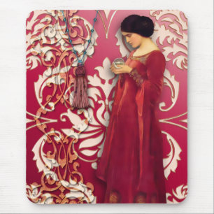 Alfombrilla De Ratón Damasco del diamante, FASCINACIÓN en rojo y rosa