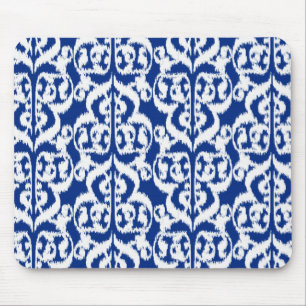 Alfombrilla De Ratón Damasco del Moorish de Ikat - azul y blanco de