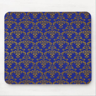 Alfombrilla De Ratón Damasco dorado y azul