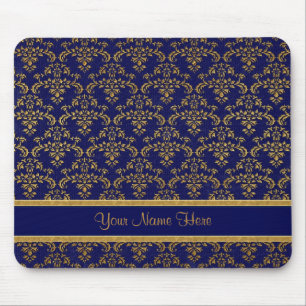 Alfombrilla De Ratón Damasco dorado y azul