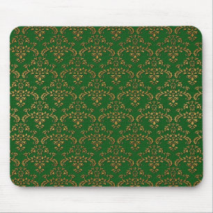Alfombrilla De Ratón Damasco dorado y verde