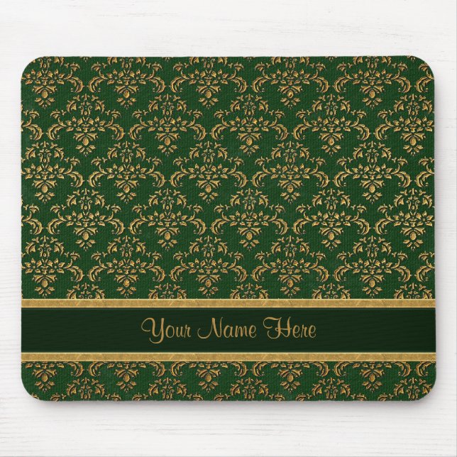 Alfombrilla De Ratón Damasco dorado y verde (Frente)