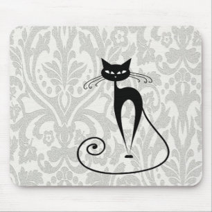 Alfombrilla De Ratón Damasco elegante de gatos negros