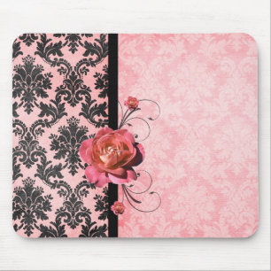 Alfombrilla De Ratón Damasco elegante de lujo Mousepad subió rosa