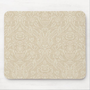 Alfombrilla De Ratón Damasco elegante floral beige del papel pintado