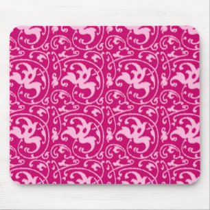 Alfombrilla De Ratón Damasco floral de Ikat - Fuchsia y rosa pálido