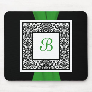 Alfombrilla De Ratón Damasco Mousepad del negro, del verde, y blanco