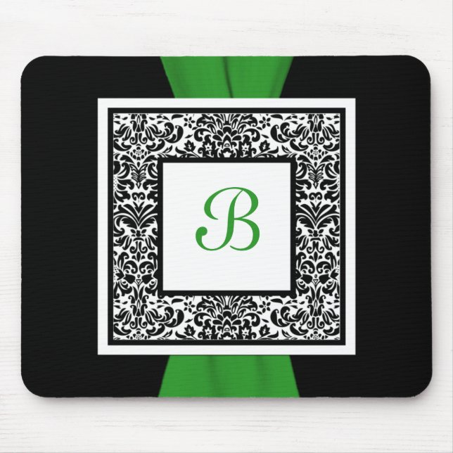 Alfombrilla De Ratón Damasco Mousepad del negro, del verde, y blanco (Frente)