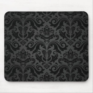 Alfombrilla De Ratón Damasco negro y gris del vintage