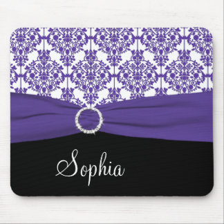 Alfombrilla De Ratón Damasco púrpura, blanco, y negro Mousepad