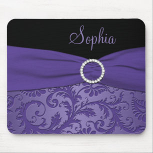Alfombrilla De Ratón Damasco púrpura y negro Mousepad