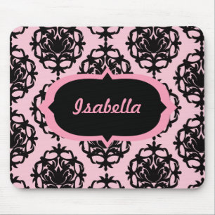 Alfombrilla De Ratón Damasco rosado y negro personalizado Mousepad