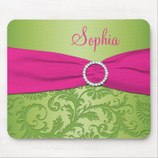 Alfombrilla De Ratón Damasco rosado y verde Mousepad