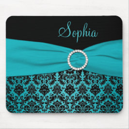 Alfombrilla De Ratón Damasco verde azulado y negro Mousepad